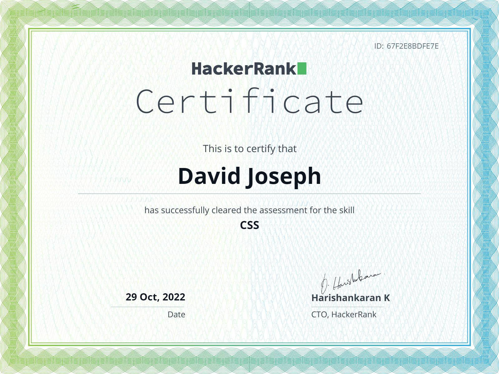 Certificate for Hackerrank - CSS  Certificate